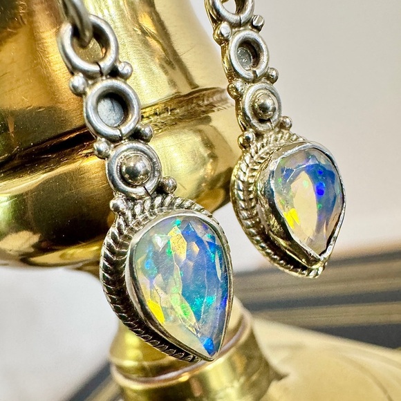 Natural Opal Handmade Sterling Silver Earrings (1.25”) - Picture 1 of 8